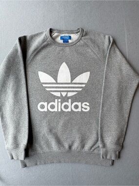 Adidas Originals Light Gray Crewneck Sweatshirt White Trefoil unisex sz Small